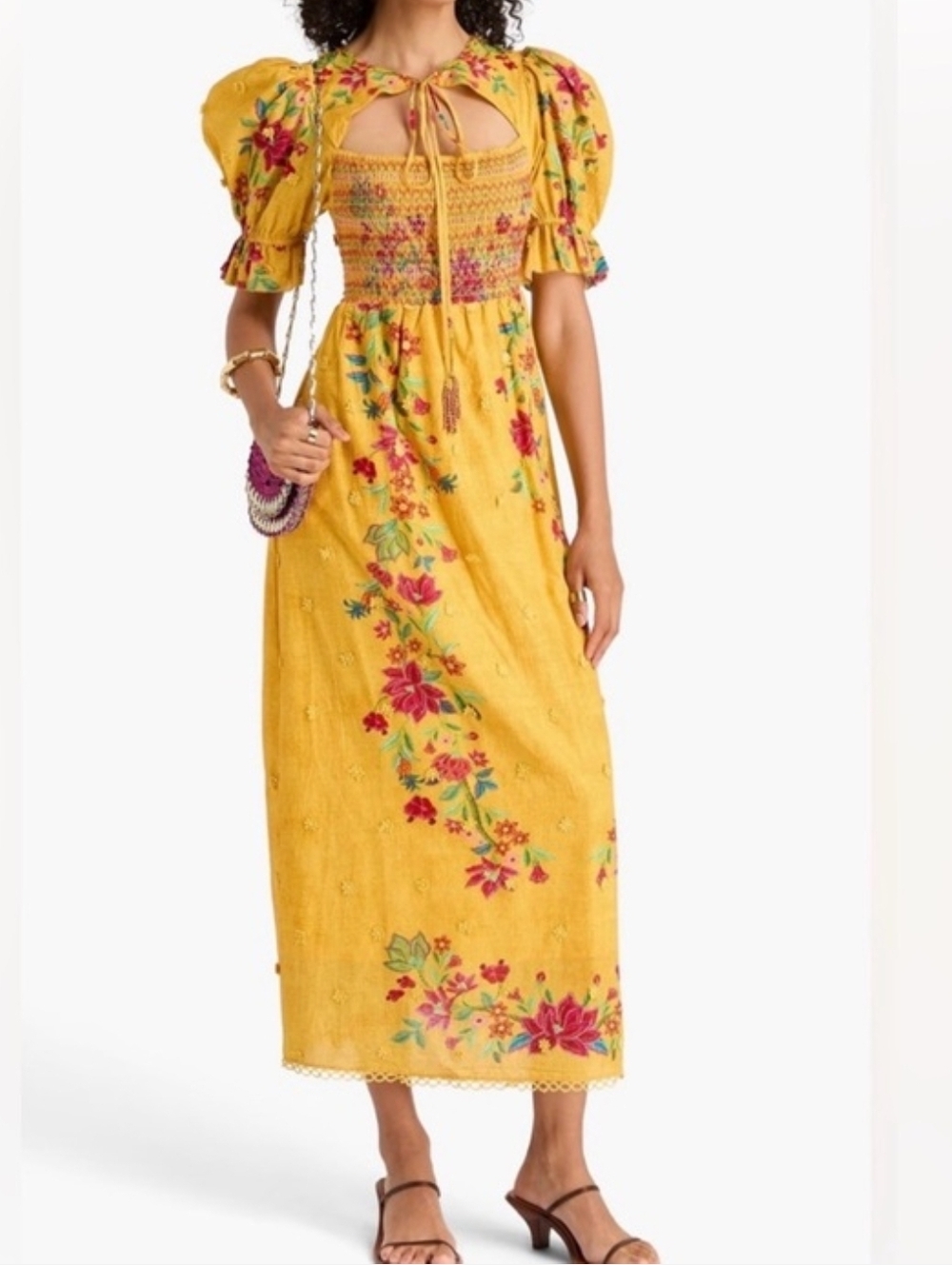 FARM RIO‎ Yellow Floral Maxi Dress Size XS